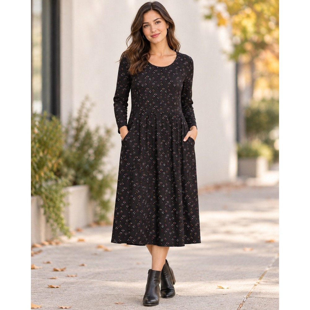 NorthStyle Dark Cottagecore Midi Dress Pockets XL Artsy Casual Folk Teacher